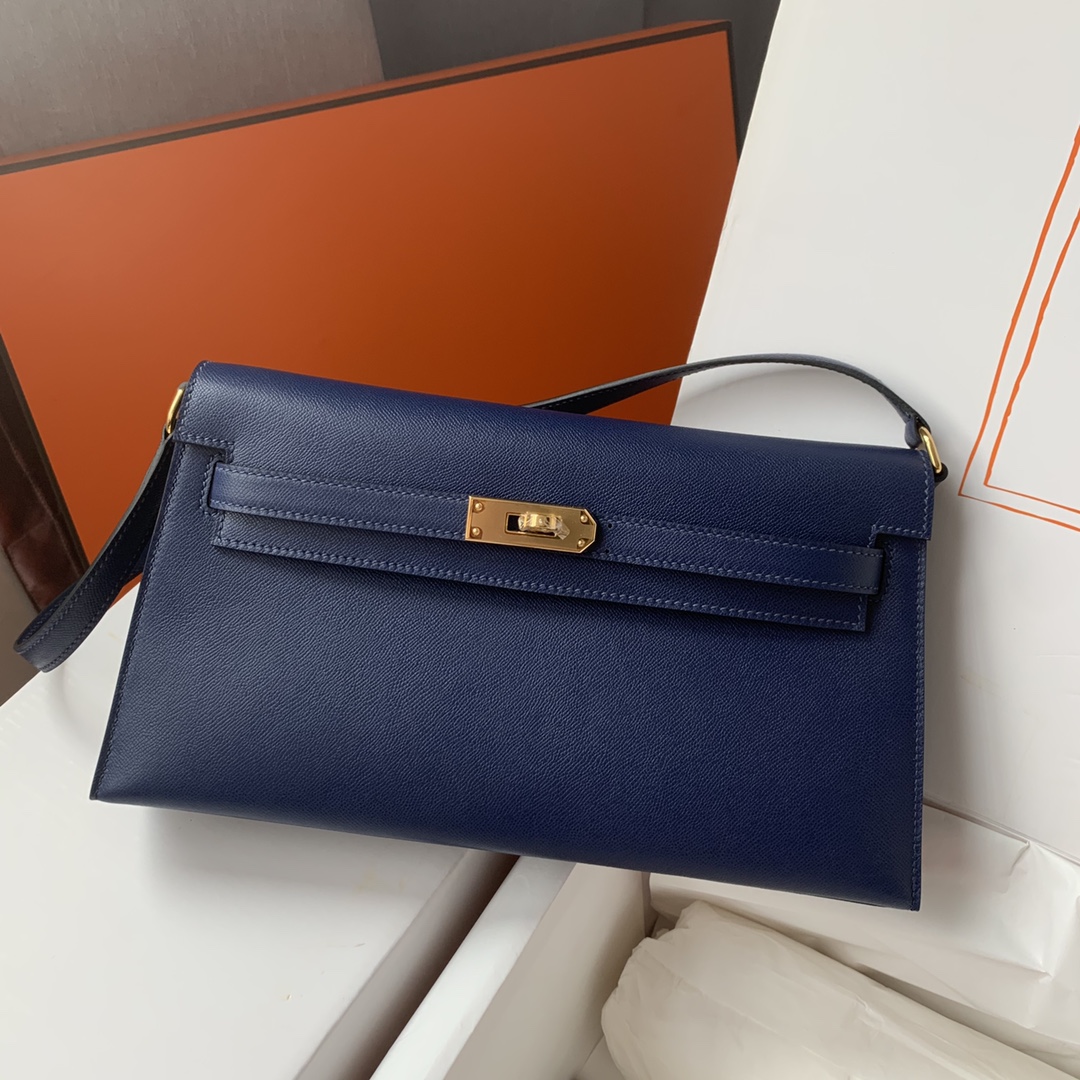 Hermes Kelly Elan Shoulder Bag in Blue Nuit Epsom Leather 